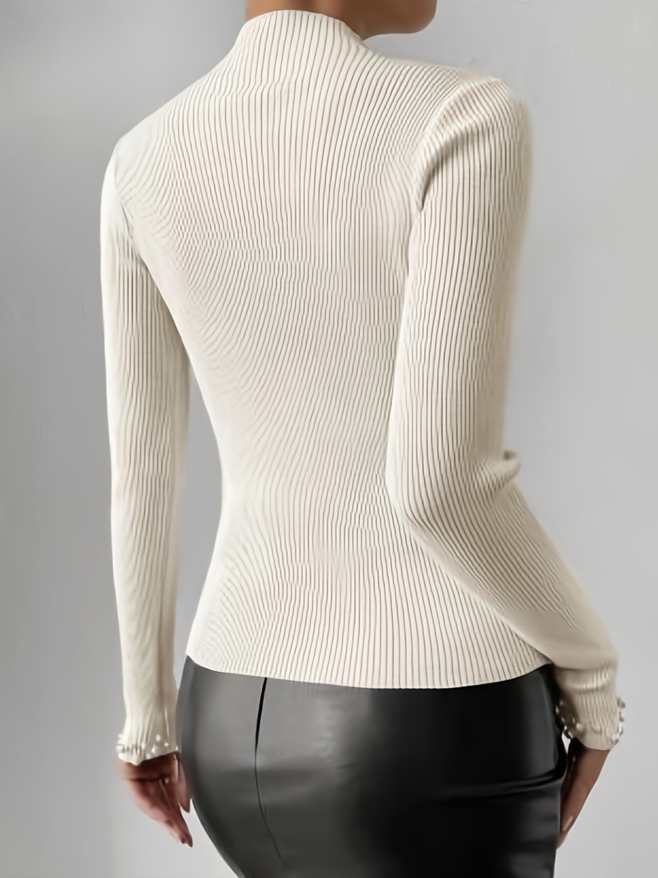 Stylish Beaded Mock Neck Sweater - Pullovers for Women - Long Sleeve, Casual, Fall and Winter Essential, Soft and Cozy Clothing with Decorative Accents