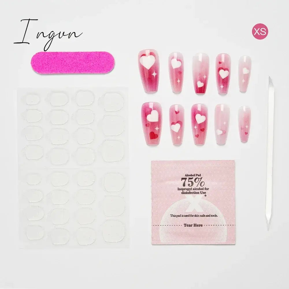 10PCS Chinese Style Fake Nails with Glue Sfumato Ink Long Nails Set Press on Acrylic Stick on False Nails Art