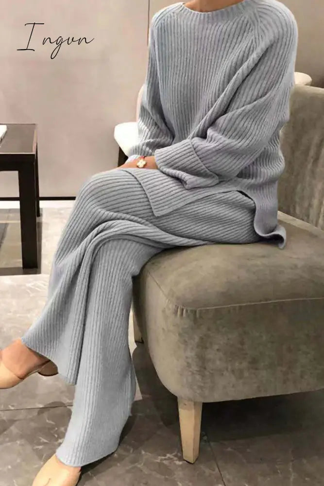 Ingvn - Casual Solid Solid Color O Neck Long Sleeve Two Pieces(5 Colors)