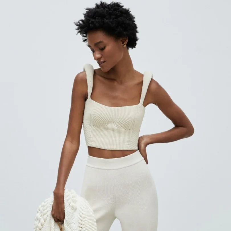 Mozision Backless Knit Sweater Crop Tops For Women Vest Fashion Spaghetti Strap Sleeveless Knitted Tank Tops Ladies Camis Tops
