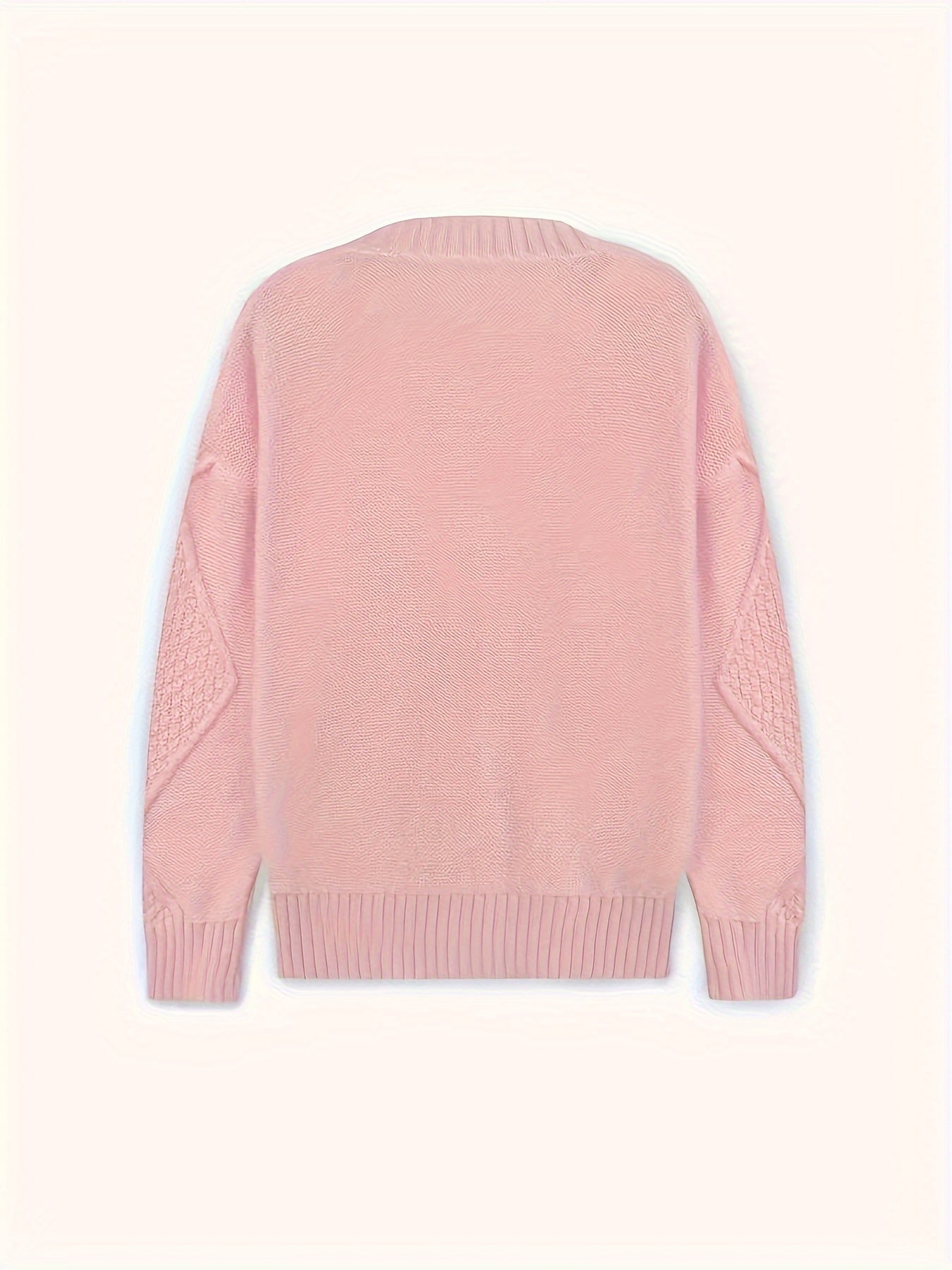 Plus Size V Neck Cable Knit Cardigan - Soft Medium Stretch Polyester, Button Front, Long Sleeve, Casual Fall/Winter Coat - Hand Wash or Dry Clean, Geometric Pattern, No Sheer, Customized Style