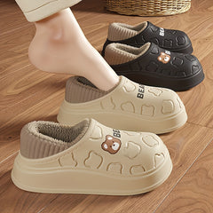 Cozy Winter Bear Slippers - Cute Cartoon Waterproof, Plush Lined EVA, Indoor/Outdoor Comfort