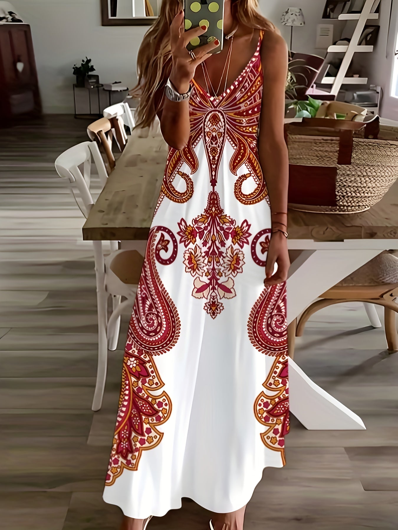 Chic V-Neck Floral Cami Dress - Breezy Sleeveless Design for Spring/Summer - Must-Have Women’s Fashion