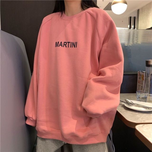 Autumn Winter Girl Korean Version Oversized Hoodies Street Style Letter Embroidery Sweatshirt Fleece Thick Pullover Tops Femmes