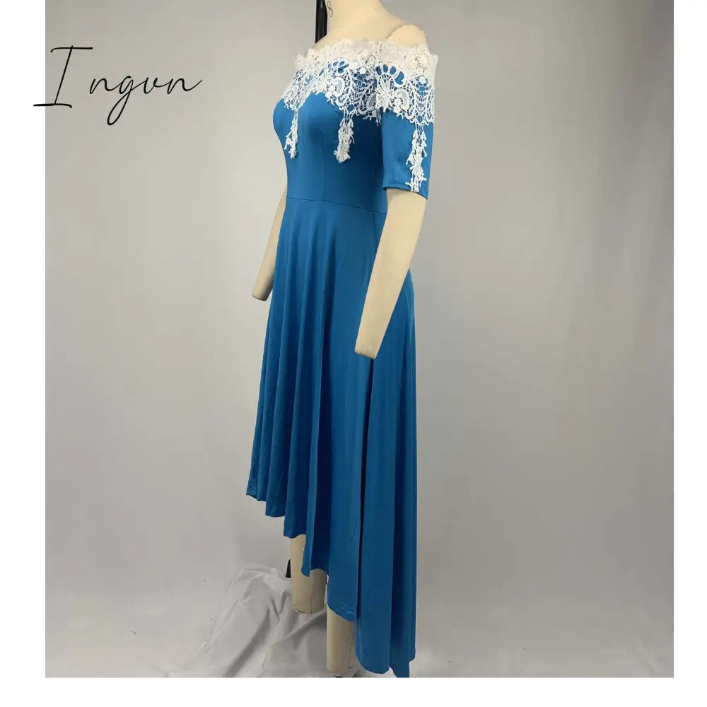 Ingvn - Plus size 5xl one-shoulder lace lace irregular dress female slim backless dress sexy elegant Ol party dress casual summer dress