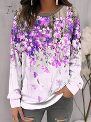 Ingvn - Women's Sweatshirt Pullover Basic Yellow Red Blue Floral Casual Round Neck Long Sleeve Top Micro-elastic Fall & Winter