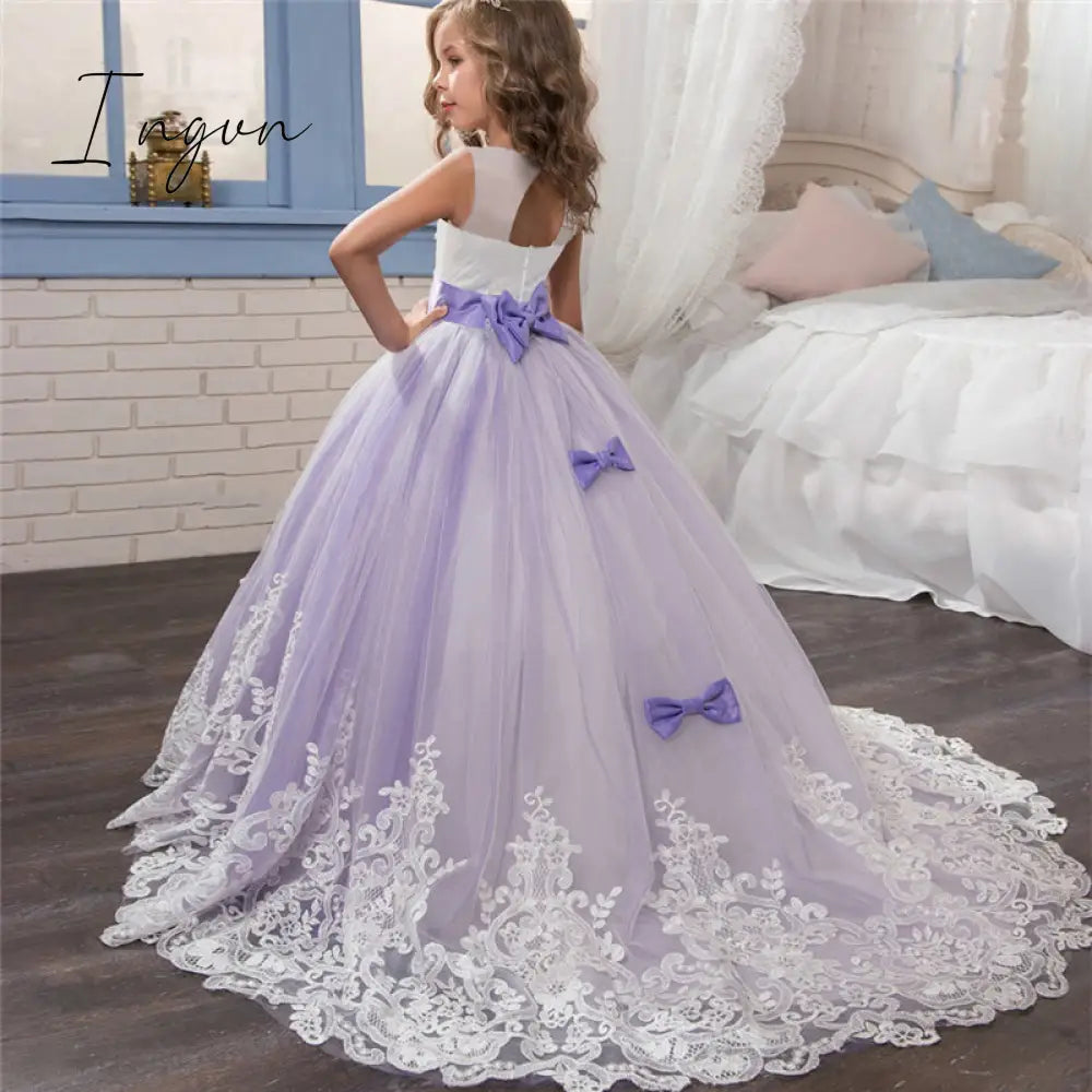 Ingvn - Red Girl Lace Embroidery Christmas Birthday Party Dress Flower Wedding Gown Formal Kids Dresses For Girls Teen Clothes 6 14 Yrs
