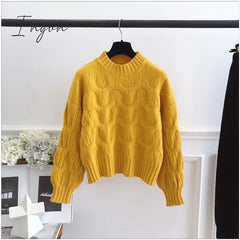 Ingvn - Twist Round Neck Solid Casual Vintage Soft Knitted Women's Sweater Long Sleeve Korean Fashion Chic Pullover Female Jumpers