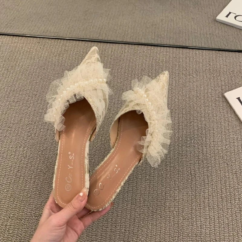 Ingvn  Slides Rhenstone Summer  Jewels Rubber Shoes Pointed Toe Women's Slippers and Ladies Sandals Mules Low Heel Outside Crystals