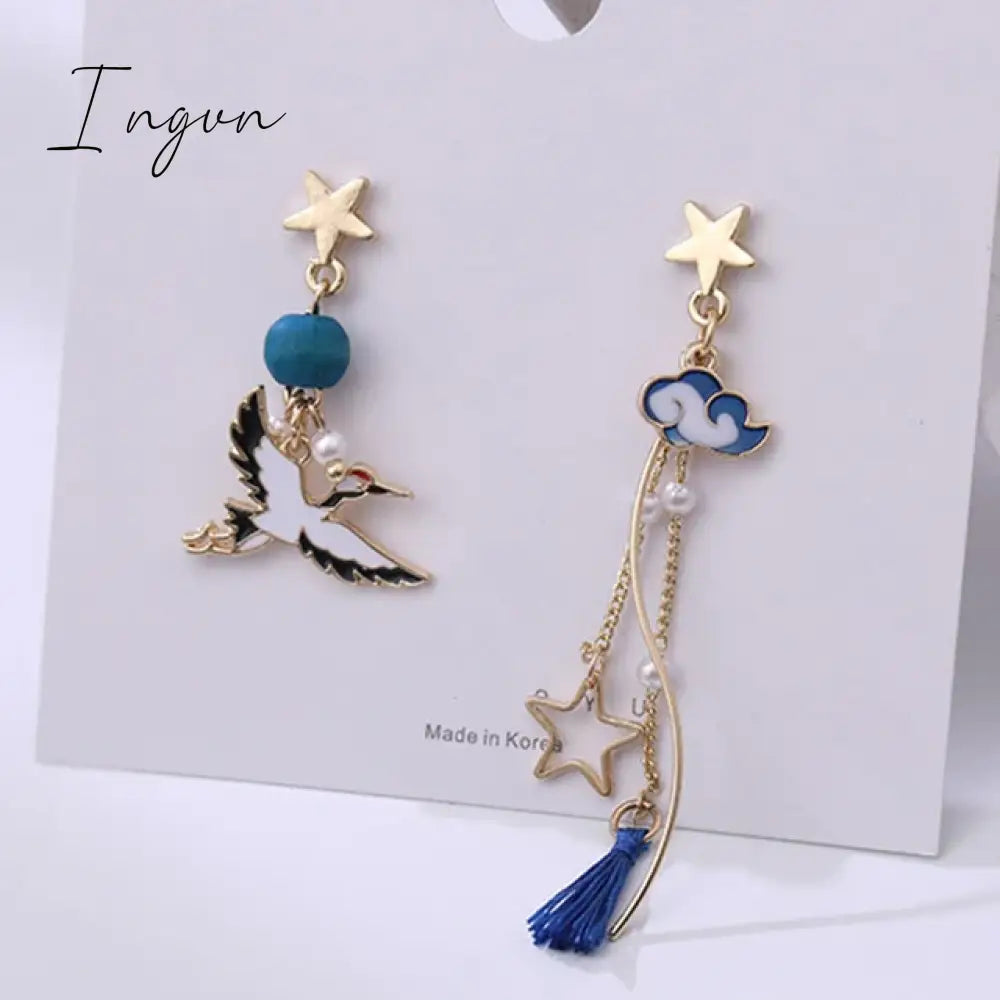 Korean Style Flower Cute Animal Dangle Earrings For Women Moon Stars Kitten Rabbit Balloon Asymmetric Earring Party Jewelry Gift