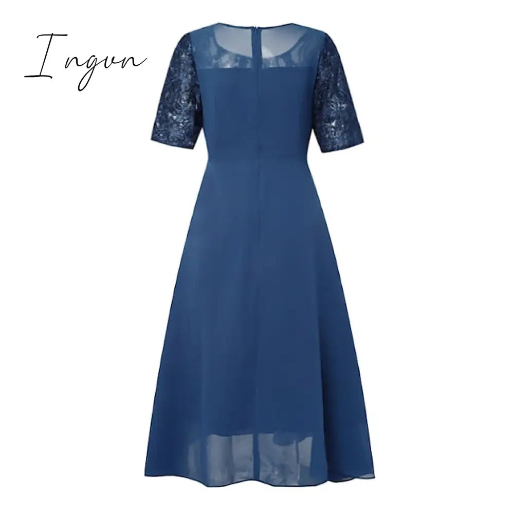 Ingvn - Women‘s Cocktail Party Dress Lace Dress Midi Dress Green Blue Purple Half Sleeve Floral Embroidery Lace Summer Spring Crew Neck Elegant Classic Wedding Guest 2023 S M L XL XXL 3XL
