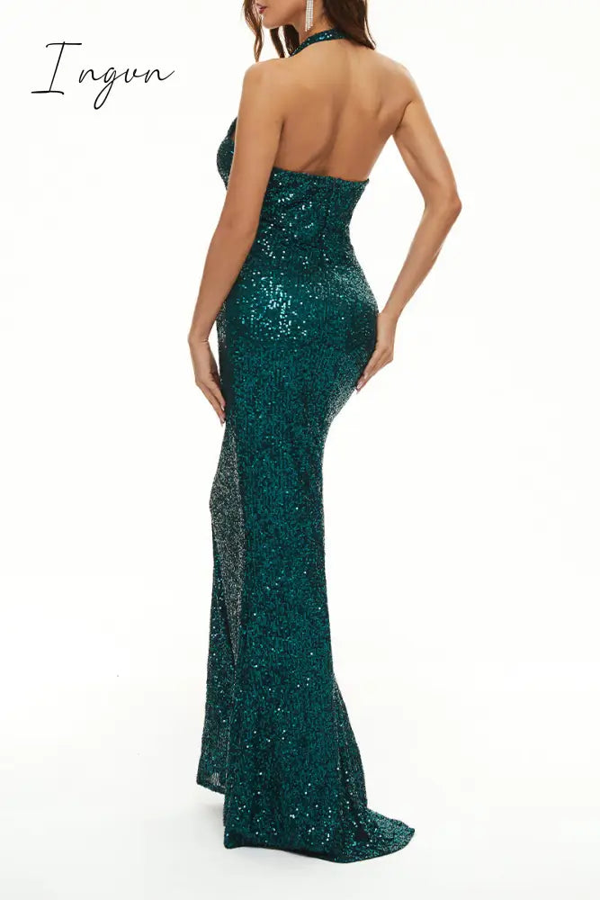 Ingvn - Elegant Formal Solid Patchwork Halter Evening Dress Dresses