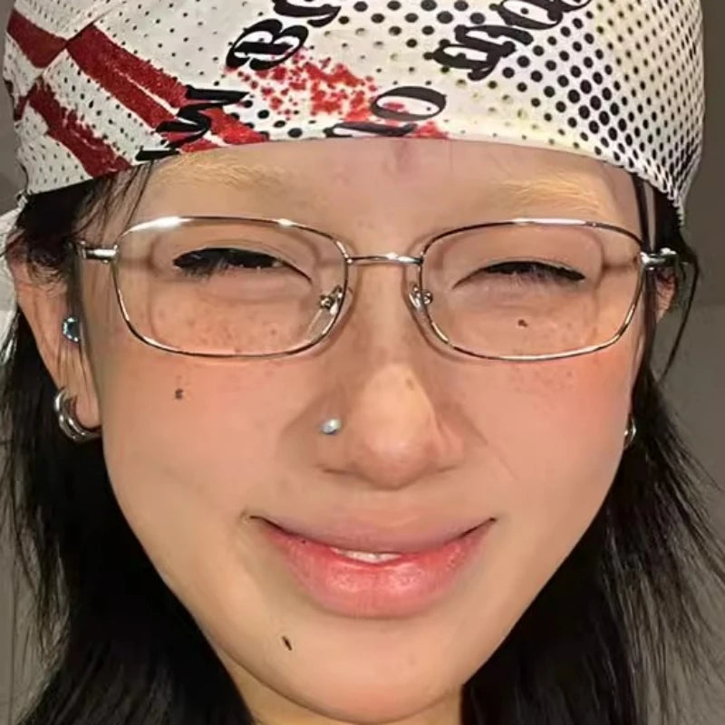 INGVN  Small Square Glasses Frame for Women Metal Frame Flat Anti-blue Bayonetta Glasses Japanese Men Retro Trendy Reading Y2K Glasses