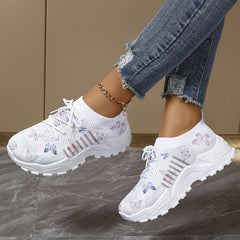 Stylish Butterfly Mesh Running Shoes - Road Running, Breathable Low-Cut Lightweight Comfortable Sneakers with Laces for Women - Perfect for Casual Daily Exercises and Outdoor Activities