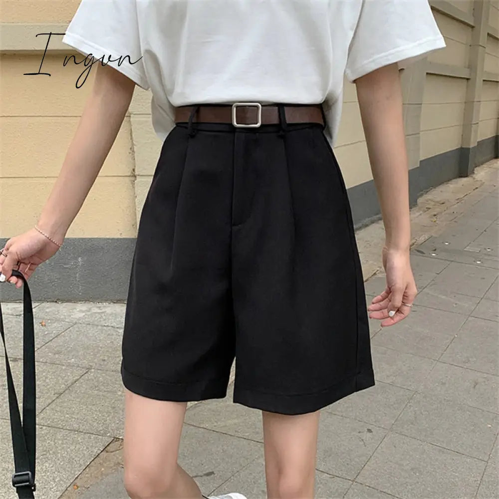Ingvn - Suits Cargo Shorts for Women 2023 New Office Ladies Korean Fashion Wide Leg Shorts High Waisted Casual Straight Shorts