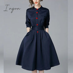 Ingvn - Elegant single-breasted shirt dress women fashion long-sleeved button office ladies shirts tunic dress female women dress