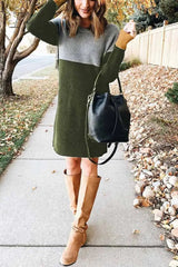 Ingvn - Loose Round Neck Paneled Mini Dress(5 Colors)