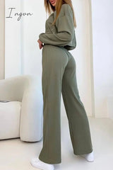 Ingvn - Casual Solid Asymmetrical O Neck Long Sleeve Three Pieces