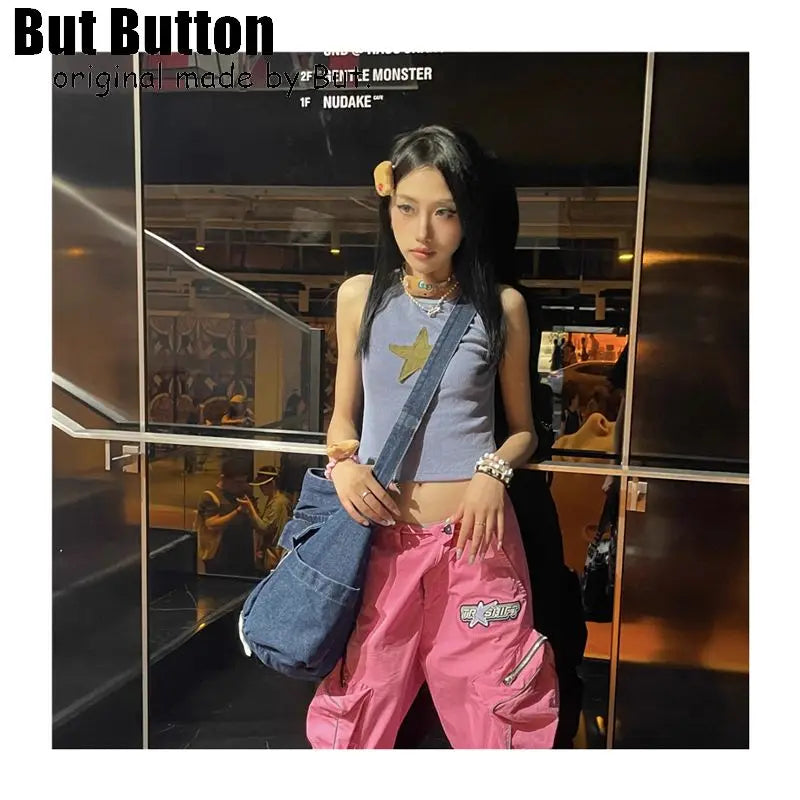 Ingvn  Y2k Girl Vintage Harajuku Punk Gothic Multi Pocket Denim Designer Large Capacity One Shoulder Handbag Womens Crossbody Tote Bag