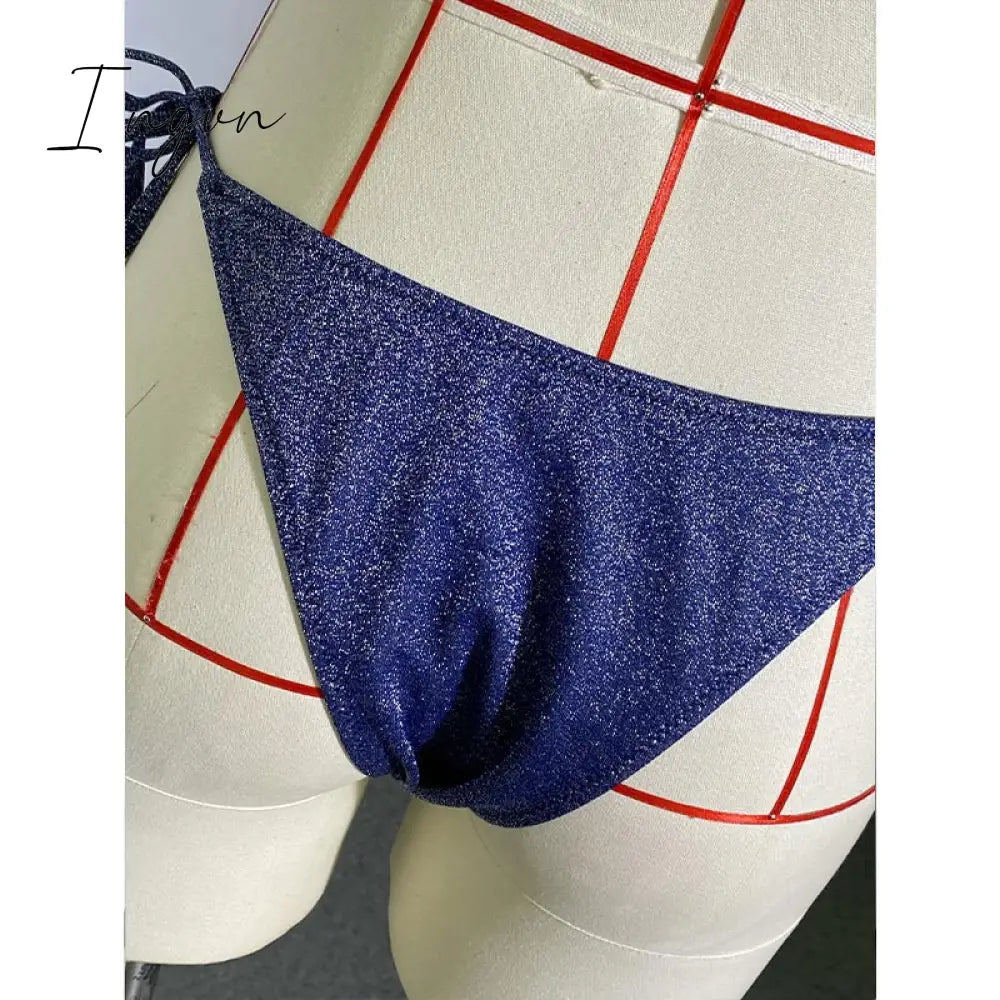 Ingvn - Shiny Bikinis Swimwear Women Summer Bikini Set String Swimsuit Micro Thong Two Piece Suits Halter Beachwear Sexy Bath Suits