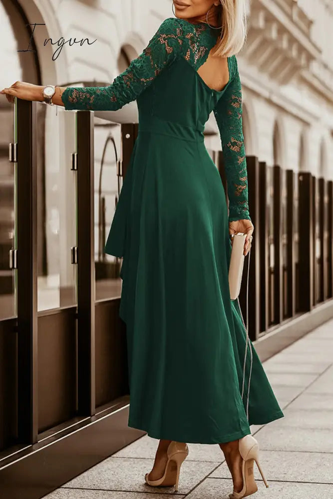 Ingvn - Celebrities Elegant Patchwork Lace Solid Color V Neck A Line Dresses