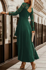 Ingvn - Celebrities Elegant Patchwork Lace Solid Color V Neck A Line Dresses