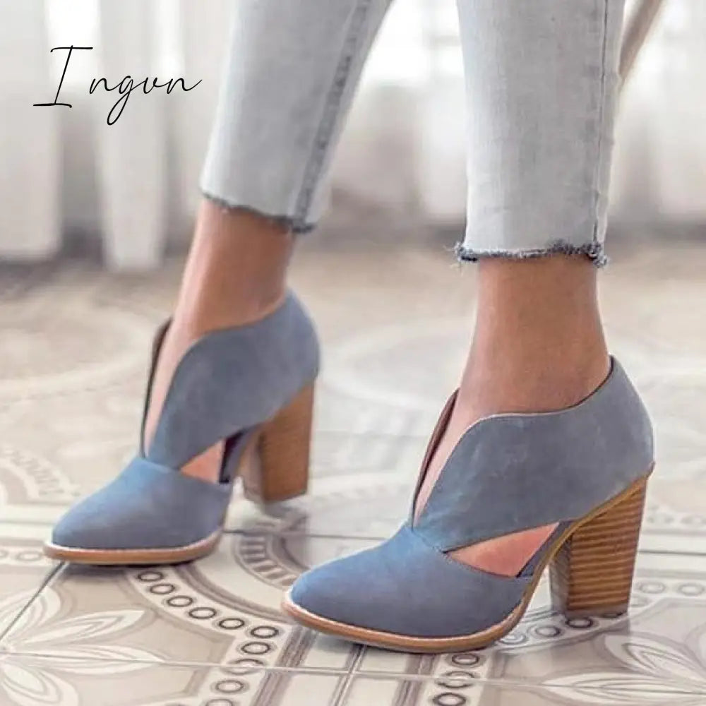 Ingvn - Round Toe Women Chunky Heel Casual Pu Ankle Boots