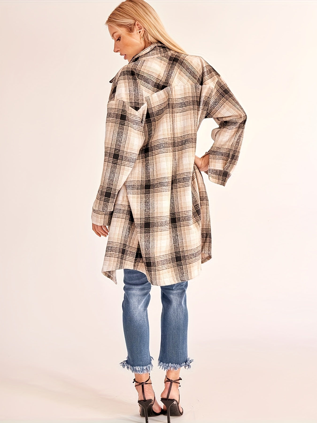 Stylish Long Plaid Cardigan Shirt Jacket Coat for Women - Retro Chic Outerwear for Cold Weather - Soft, Warm, and Cozy