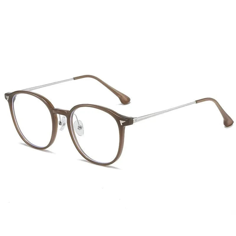 INGVN  Korea Round Tea Glasses Frame Women No Makeup Fashion Anti-blue Glasses Men Contrasting Cute Decorative Glasses Eyeglasses