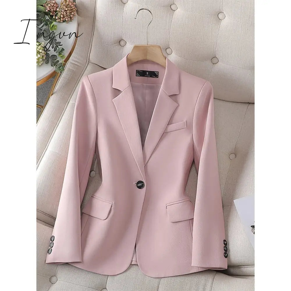 Ingvn - Single Button Blazers for Women 2023 New Spring Long Sleeve Slim Women Blazer Chic Office Ladies Notched Solid Coat