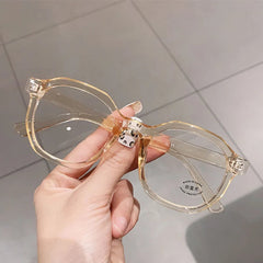 INGVN   Fashion Irregular Square Women Optical Glasses Frame Clear Anti Blue-Ray Lens Eyewear Vintage Men Wine Red Champagne Frame