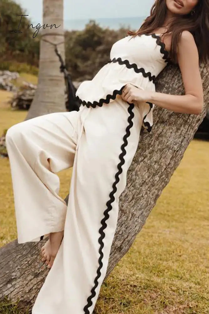 Ingvn - Casual Ripple Draw String Backless Contrast Sleeveless Two Pieces