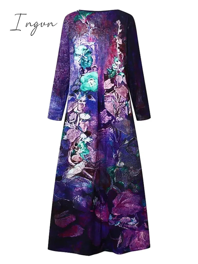 Ingvn - Women's Casual Dress Ethnic Dress Long Dress Maxi Dress Green 3/4 Length Sleeve Floral Print Summer Spring Fall V Neck Classic Vacation 2023 S M L XL XXL 3XL 4XL