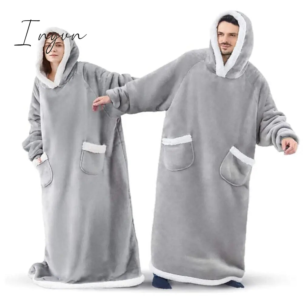 Ingvn - Oversized Wearable Blanket Flannel Thick Soft Warm Long Hoodie Blanket Big Hooded Sweatshirt Hoodie Blanket for Adults Women Girls Teenagers Teens Men Black