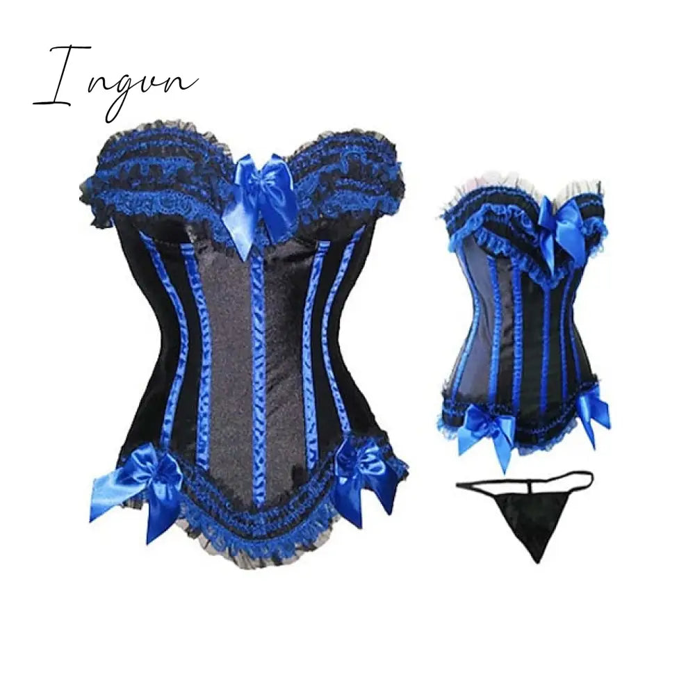 Ingvn - Women's Plus Size Corsets Halloween Country Bavarian Overbust Corset Corset Dresses Classic Retro Tummy Control Lace Stripe Waves Lace Up Nylon Polyester / Cotton Christmas Wedding Party / Bow