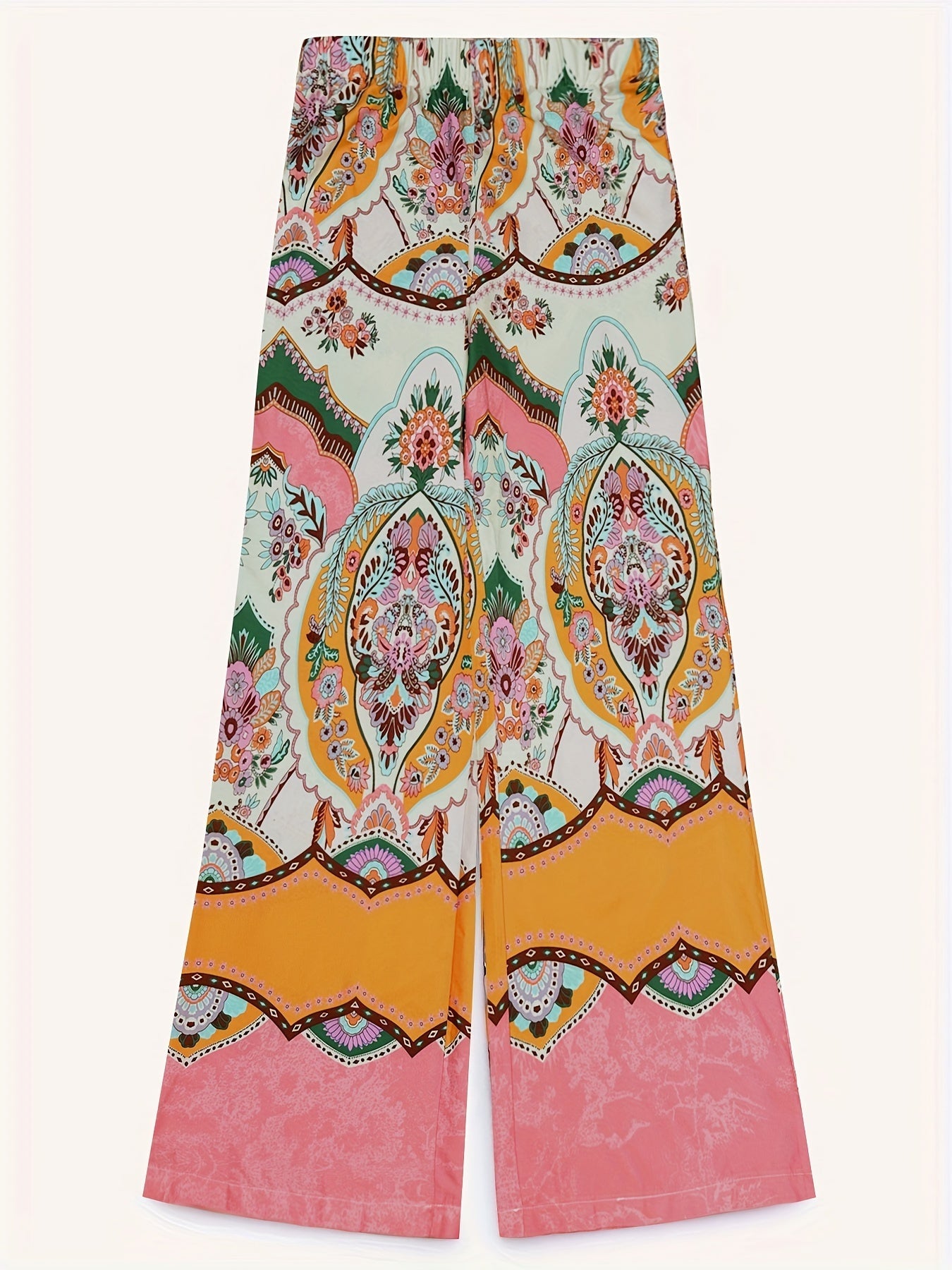 Ethnically Chic Floral Two-Piece Outfit Set - Flowy Open Front Cardigan & Wide Leg Pants - Maxi-Length Womens Fashion