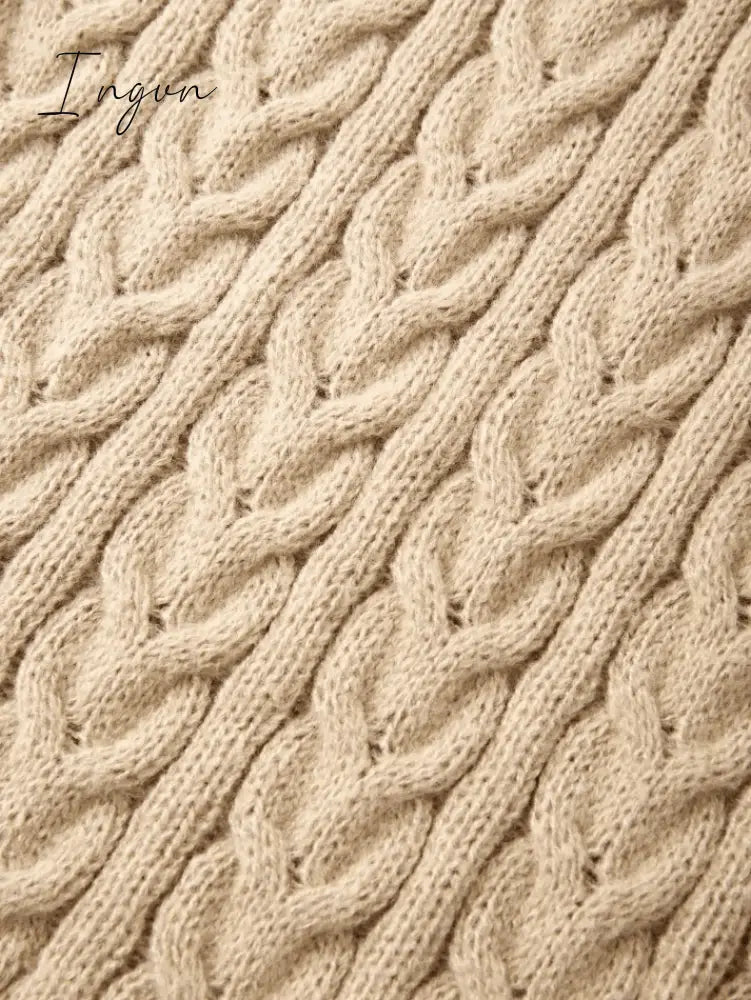Ingvn - V Neck Cable Knit Long Sleeve Mini Dress