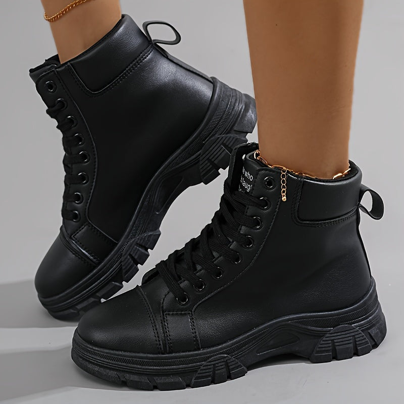 Women's Winter Snow Boots - Casual High-Top, Warm & Comfy with Lace-Up Design, Round Toe, Thick Sole, PU Cover, Rubber Sole