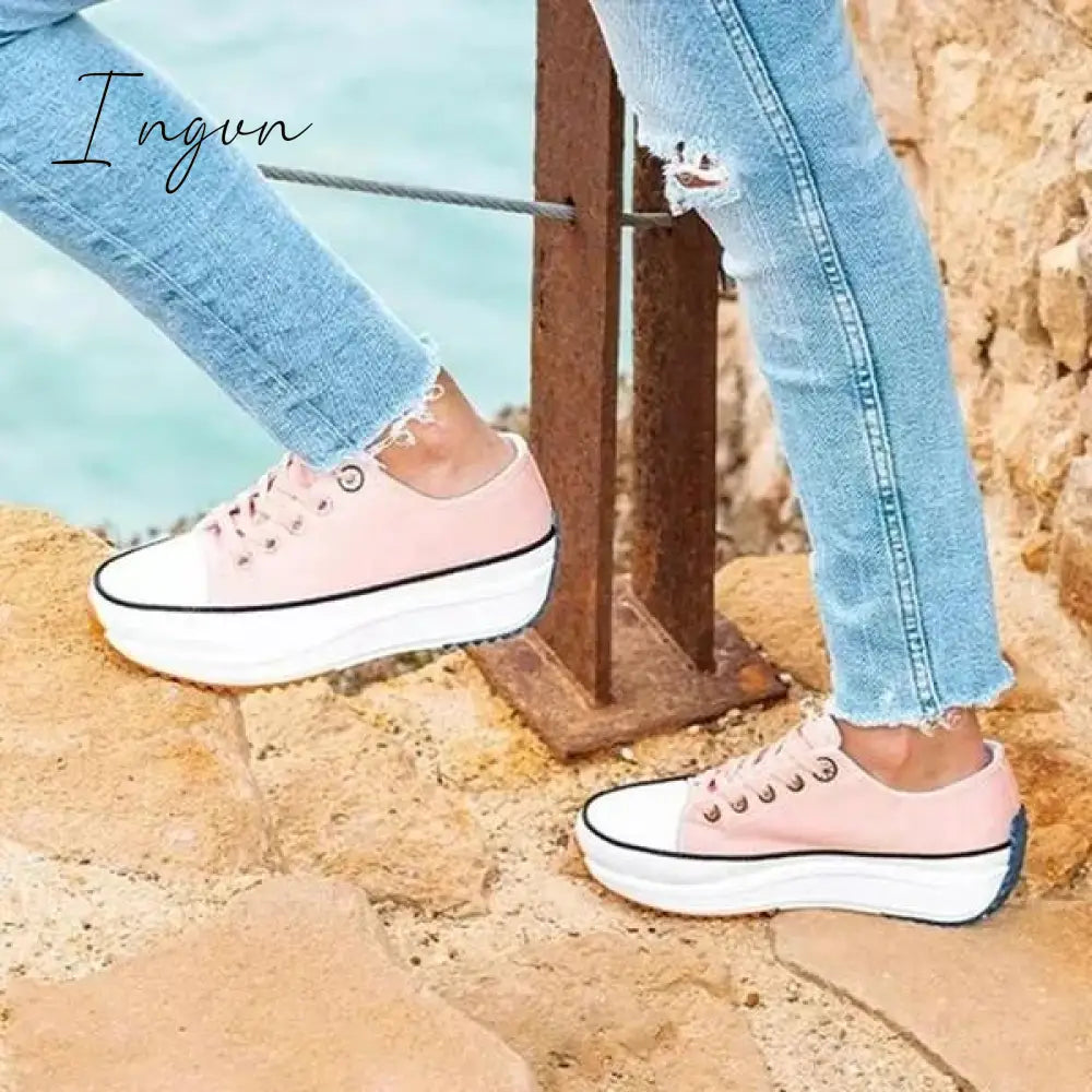 Ingvn - Daily Lace Up Non-Slip Platform Sneakers