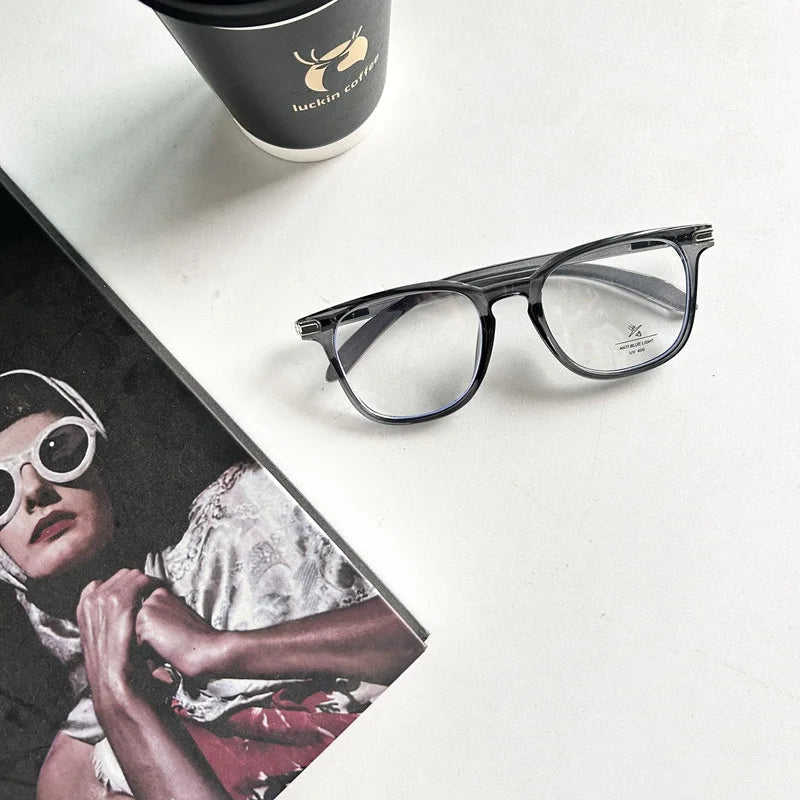 INGVN  Korean Tea Square Glasses Frame Women Lovely Ins No Makeup Plain Glasses Men Eyewear Cute Decorative Computer Glasses