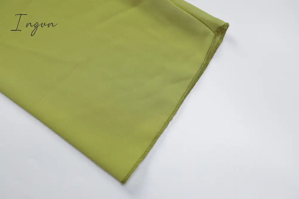 Ingvn - Summer Outfits Vintage 90s Streetwear Ruffles Trim Green Chiffon T-shirts Y2K Fashion Sexy Deep V Lace Up Long Sleeve Tops Transparent
