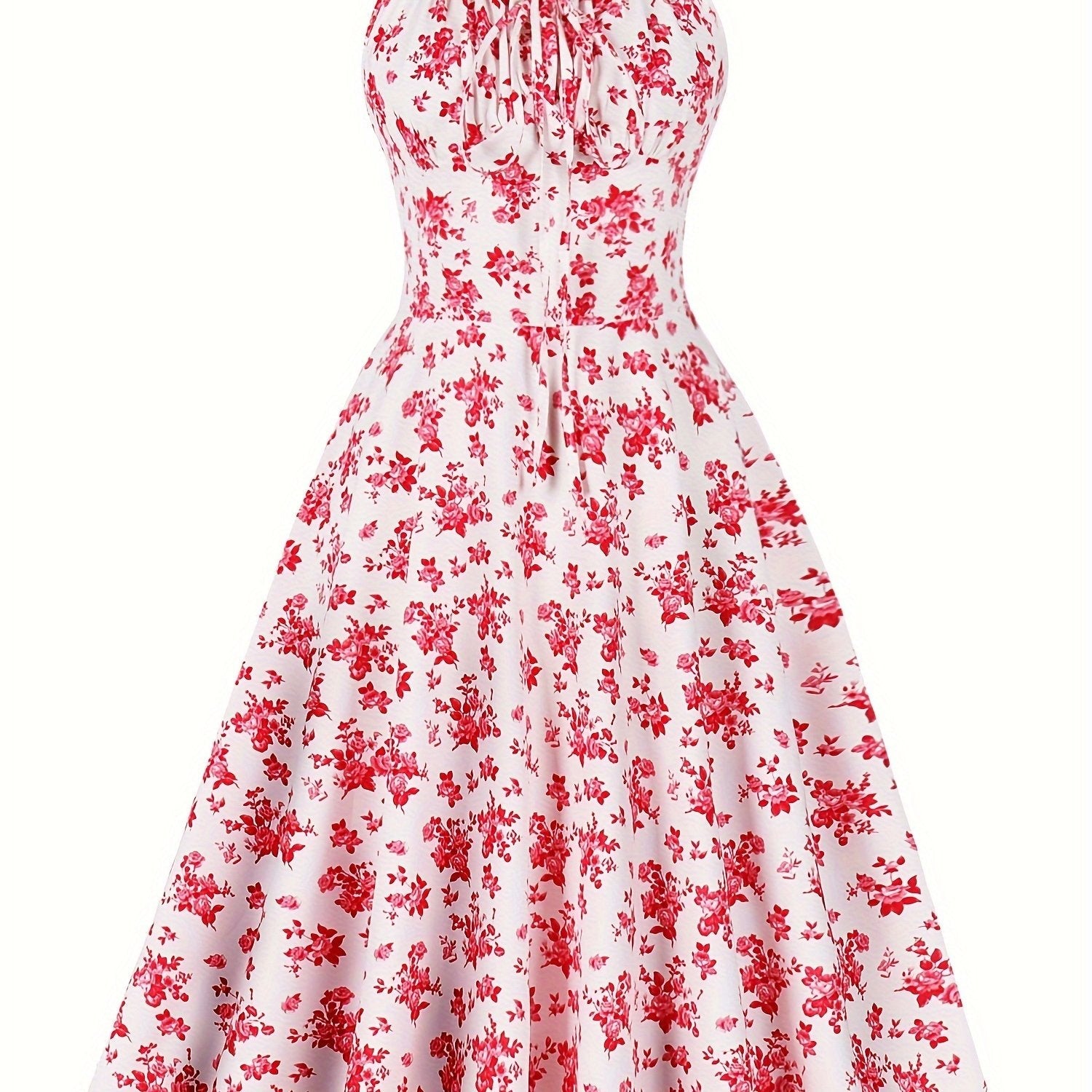 Vintage Chic Floral Print Sundress - Chic Tie Front, Timeless Elegance, Sleeveless Spaghetti Strap - Perfect Summer Womens Fashion Dress