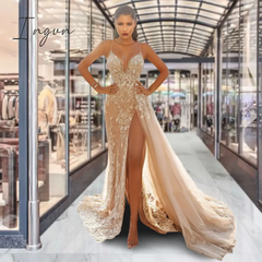Ingvn - Wedding Party Dress Female Evening Elegant Sexy Deep V Neck Spaghetti Strap Sleeveless Sequined Long Maxi Dresses For Women
