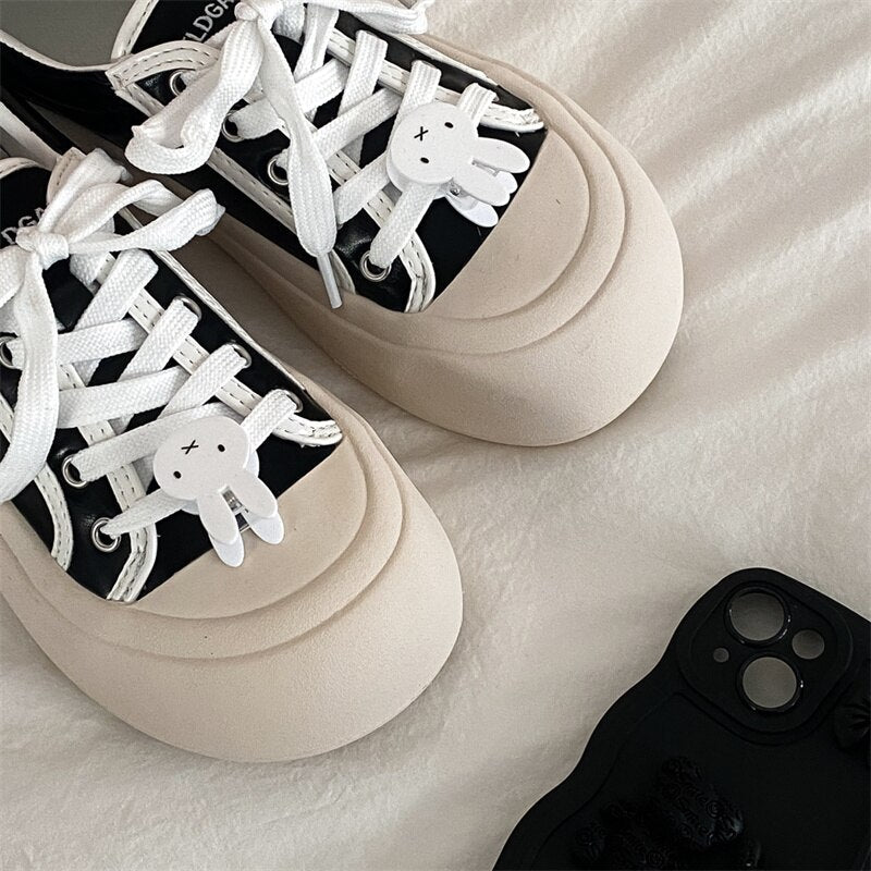 Pphmm Women's Sneakers Thick Sole Shoes Tennis Lace Up Flats Shoes Woman Spring Autumn Chunky Female Sneakers Casual Sports Shoes INS