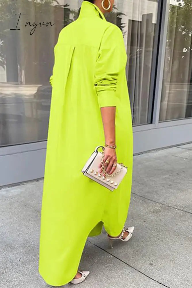 Ingvn - Casual Buttons Long Sleeve Shirt Dress Dresses(5 Colors)