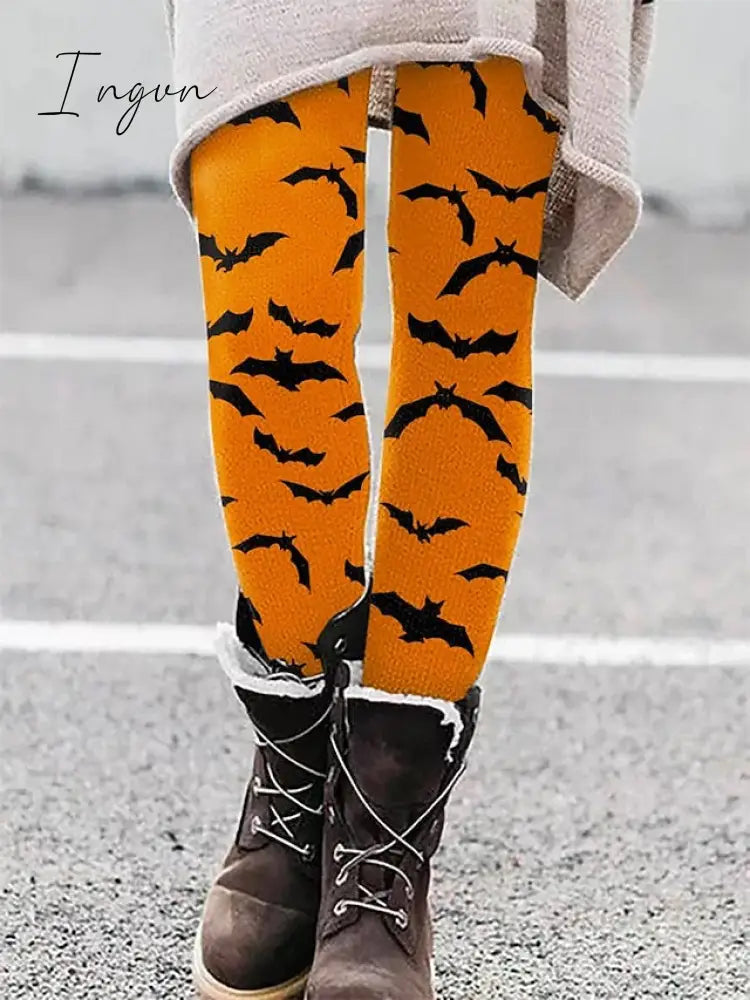 Ingvn - Women's Tights Leggings Full Length Print Micro-elastic Mid Waist Fashion Halloween Weekend Black White S M Summer Spring &  Fall