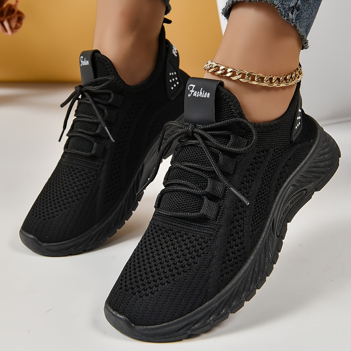 Women's Knitted Sports Shoes, Lightweight Lace Up Low Top Running & Tennis Sneakers, Breathable Gym Trainers for Holiday  Plus Size