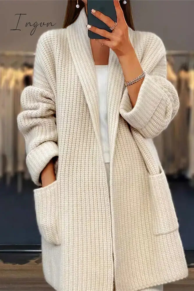 Ingvn - Casual Simplicity Solid Pocket Weave Cardigan Collar Outerwear