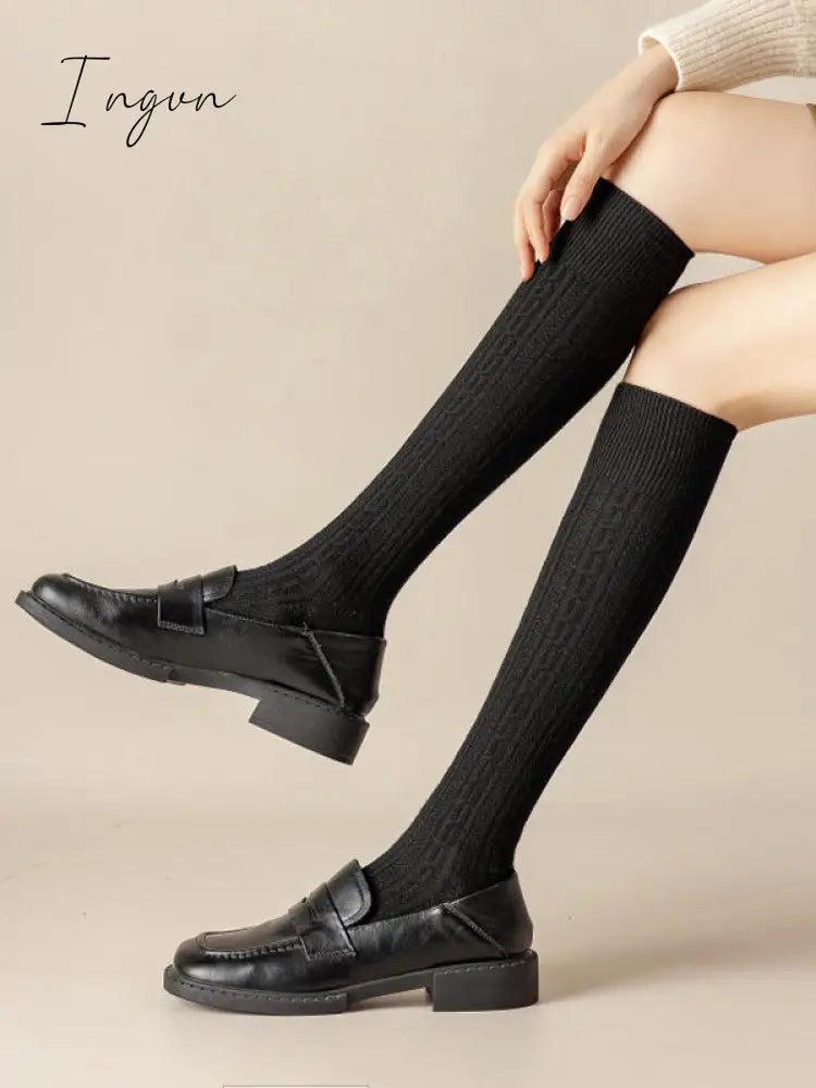 Ingvn - Simple Twist Wool Solid Color Mid-Calf Socks