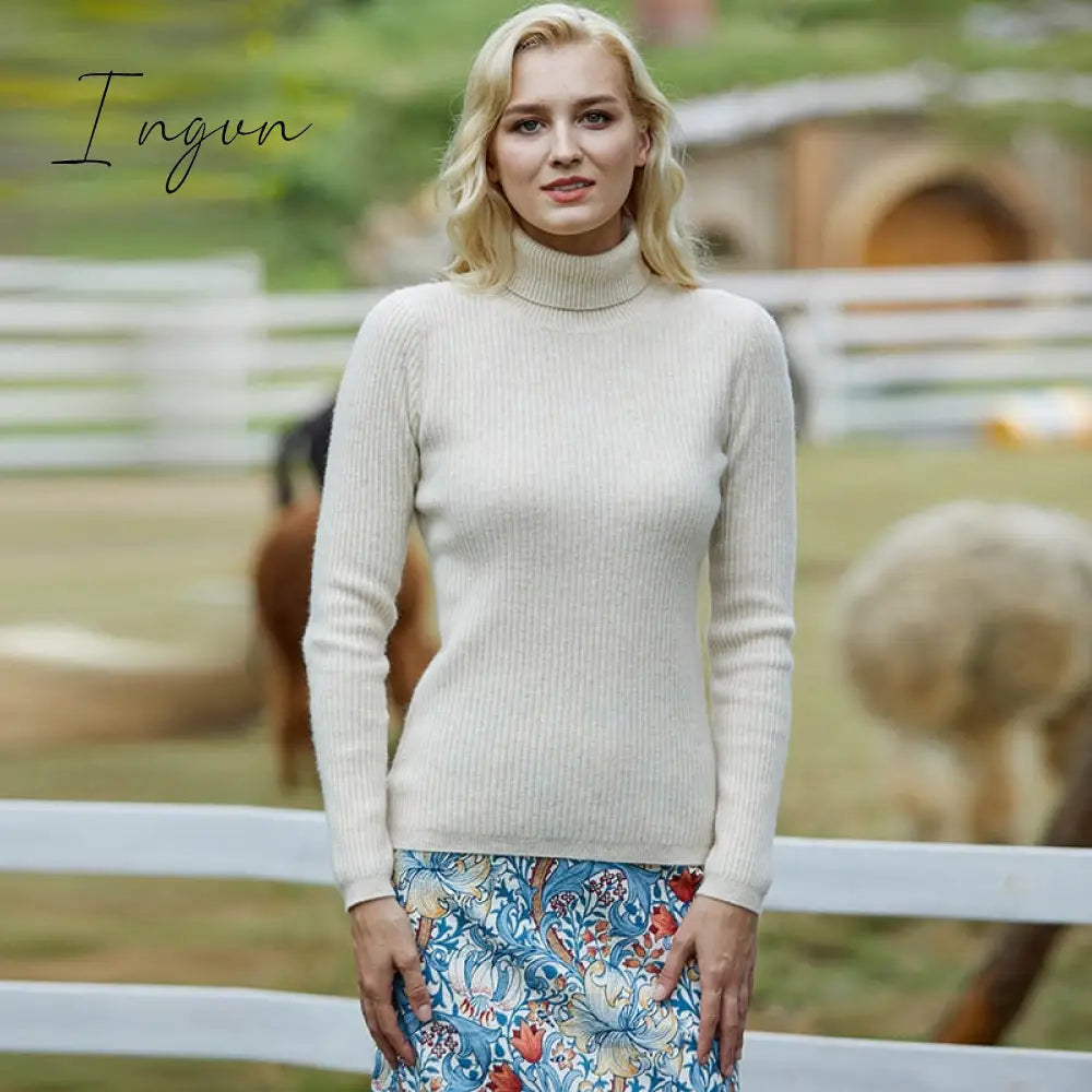 Ingvn - 100% Merino Wool Turtleneck Women Sweater Autumn Winter Warm Soft Jumper Women Knitted Pullover Femme Cashmere Sweater Knit